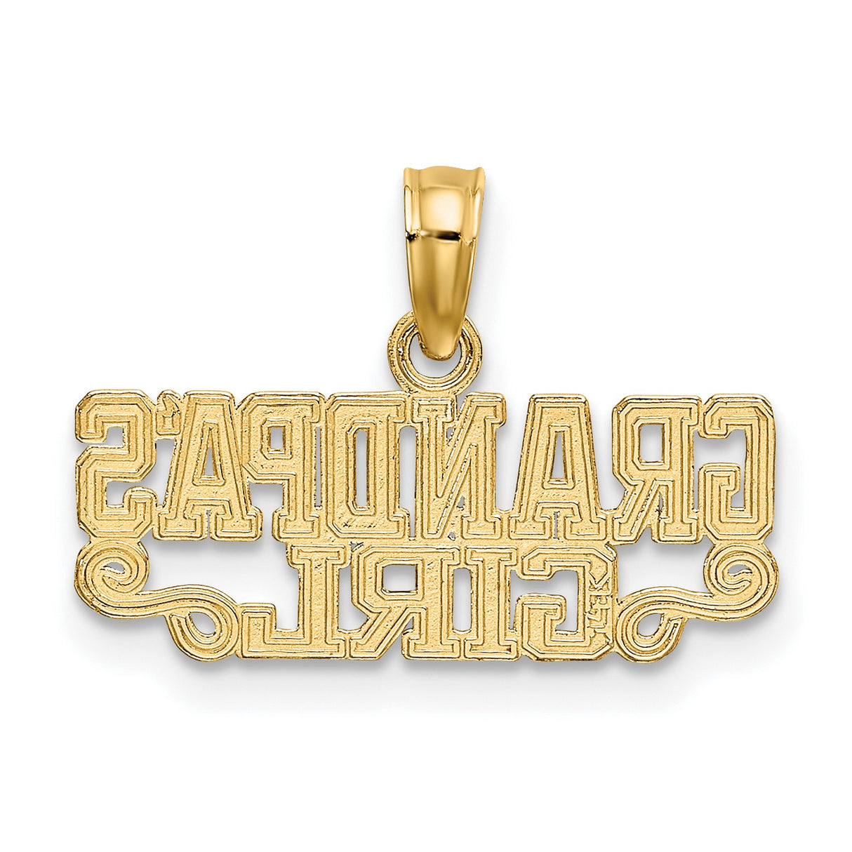 10k Yellow Gold Grandpas Girl Pendant with Block Lettering and Scroll Design