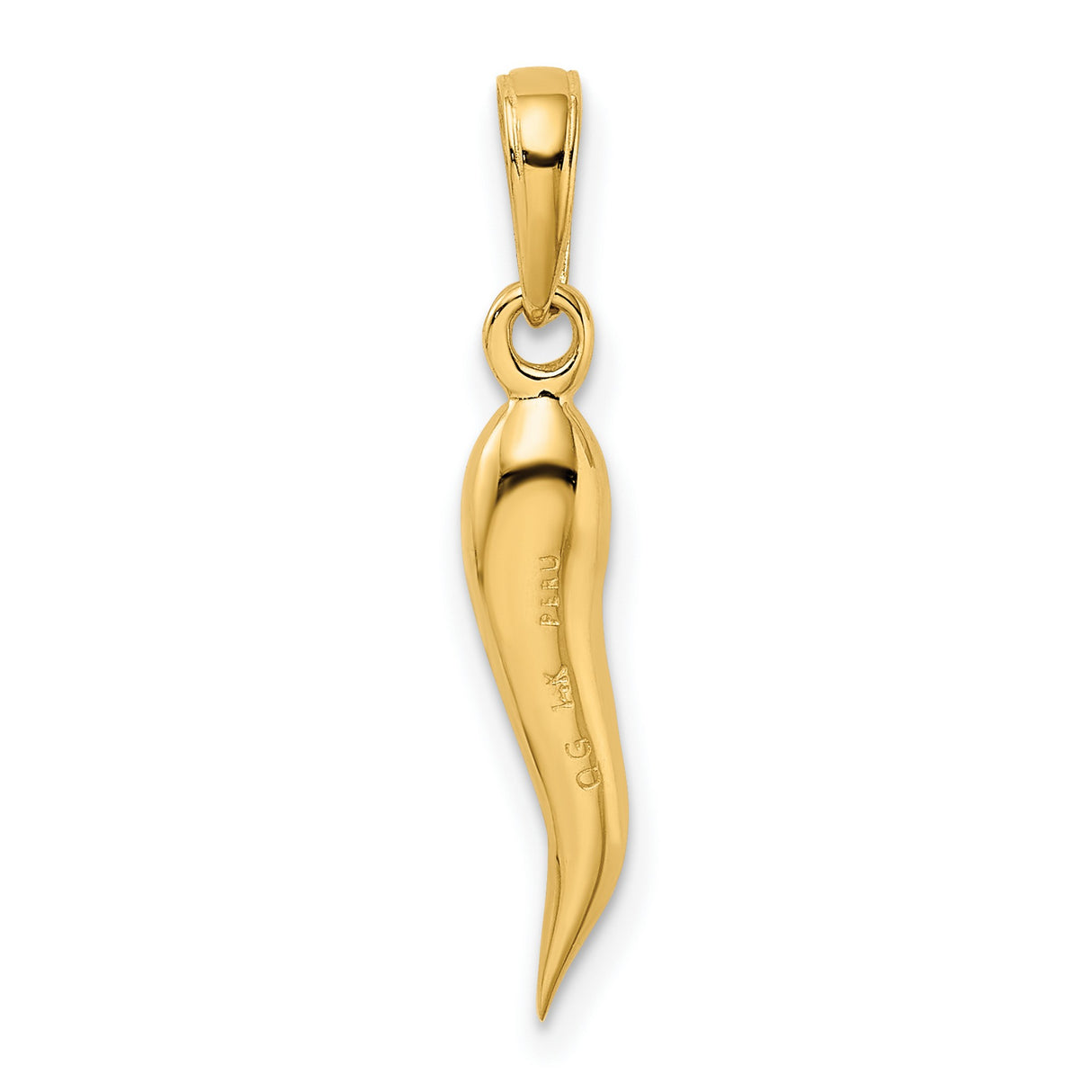 10k Yellow Gold Italian Horn Pendant, Cornicello Amulet for Protection and Good Luck
