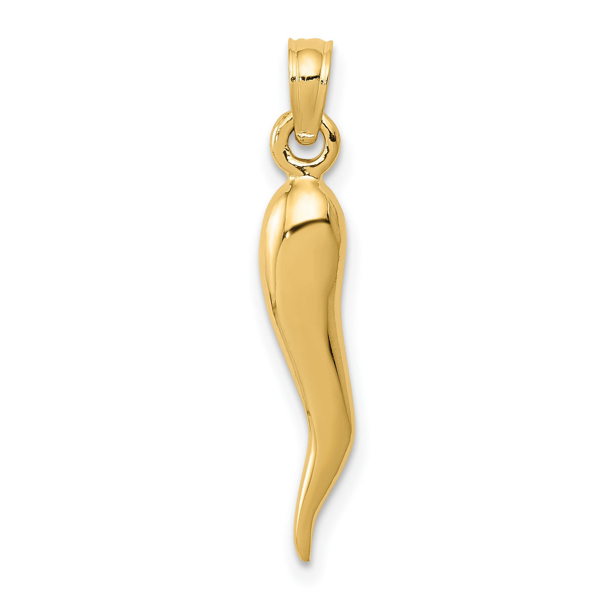 10k Yellow Gold Italian Horn Pendant, Cornicello Amulet for Protection and Good Luck