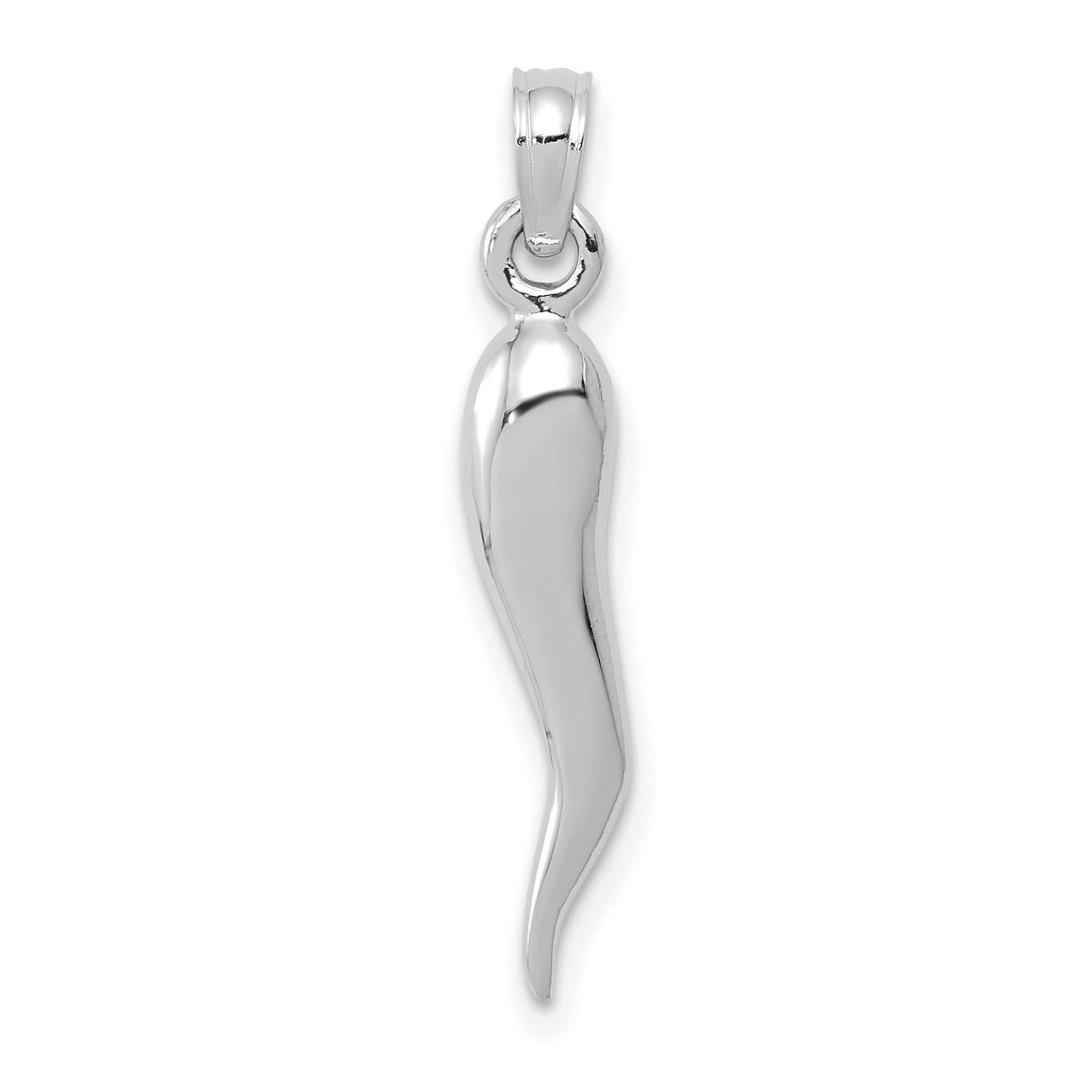 10k White Gold Italian Horn Pendant, Cornicello Amulet Symbolizing Protection and Good Luck