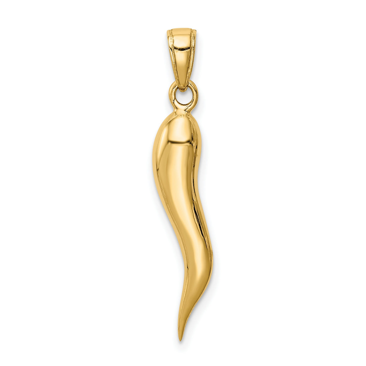 10k Yellow Gold Italian Horn Pendant, Cornicello Amulet for Good Luck and Evil Eye Protection