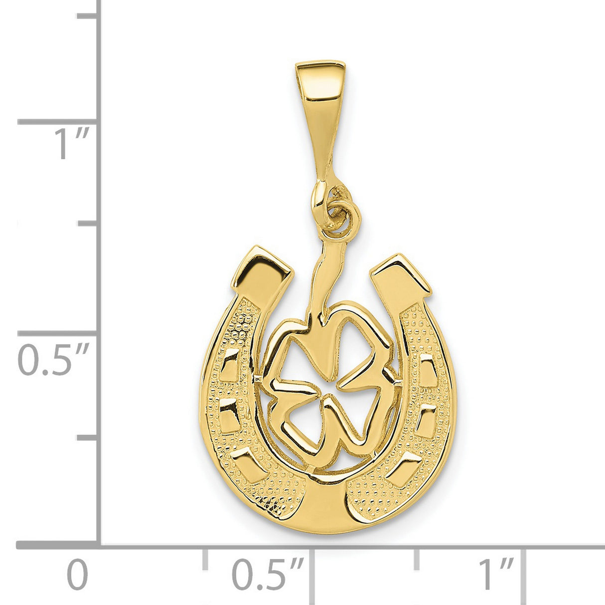 10k Yellow Gold Pendant with Horseshoe and Four-Leaf Clover Design, Celtic Lucky Charm