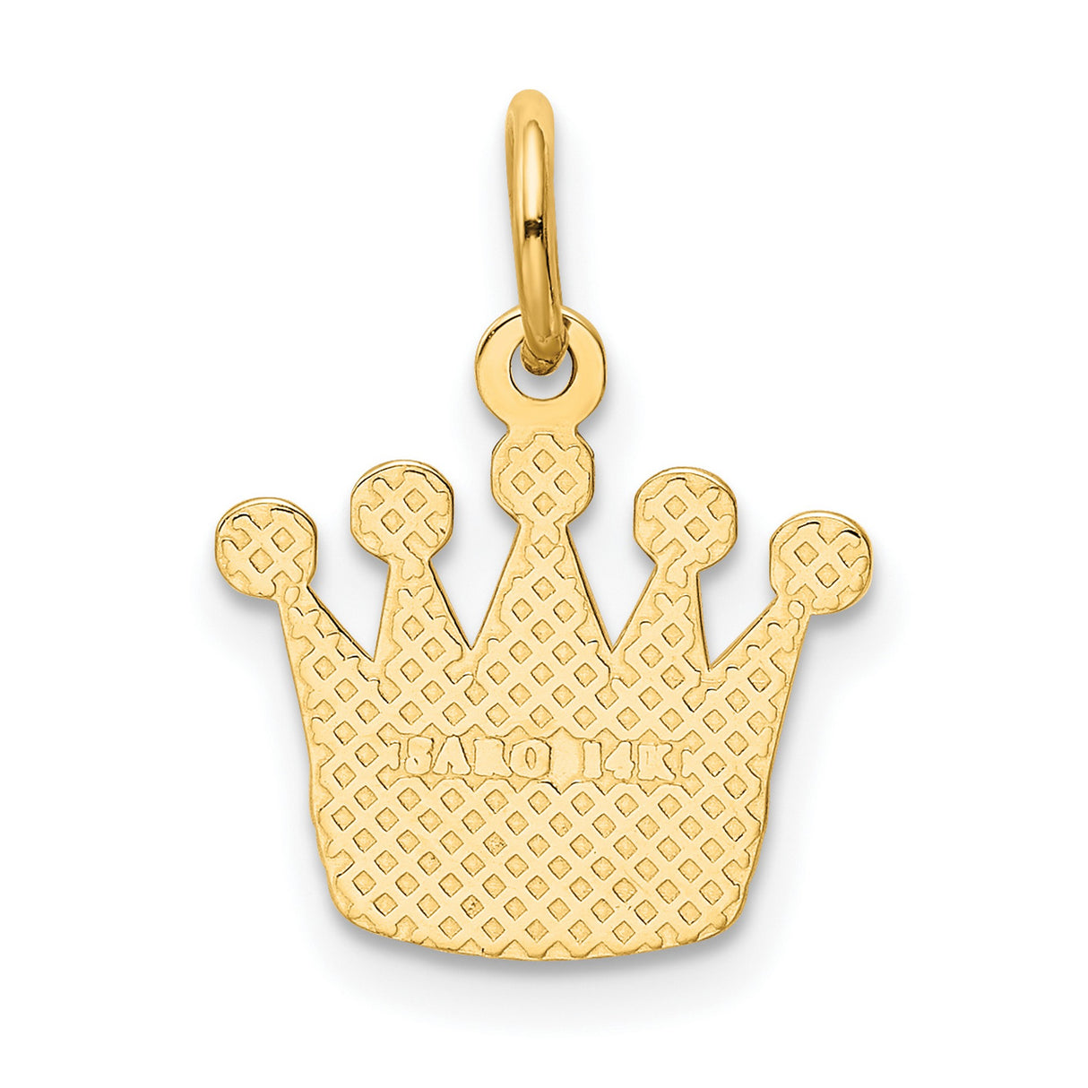 10k Yellow Gold Crown Pendant Charm with Polished and Textured Finish, Unisex Hip-Hop Style