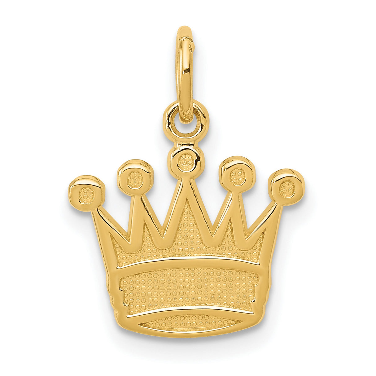 10k Yellow Gold Crown Pendant Charm with Polished and Textured Finish, Unisex Hip-Hop Style