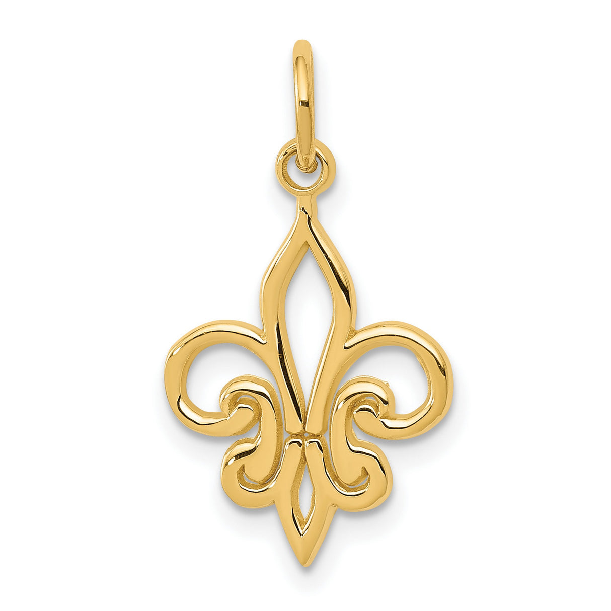 10k Yellow Gold Fleur de Lis Pendant with Openwork Design, Classic French Symbol Charm