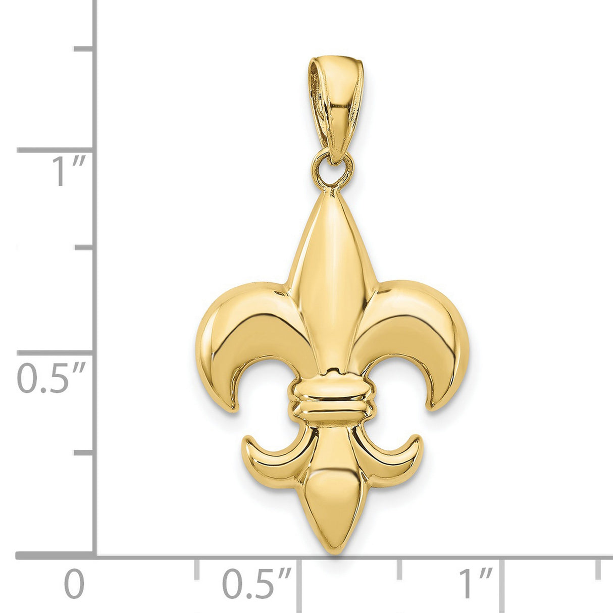 10k Yellow Gold Fleur-de-Lis Pendant, Polished French Lily Religious Charm, Unisex Jewelry