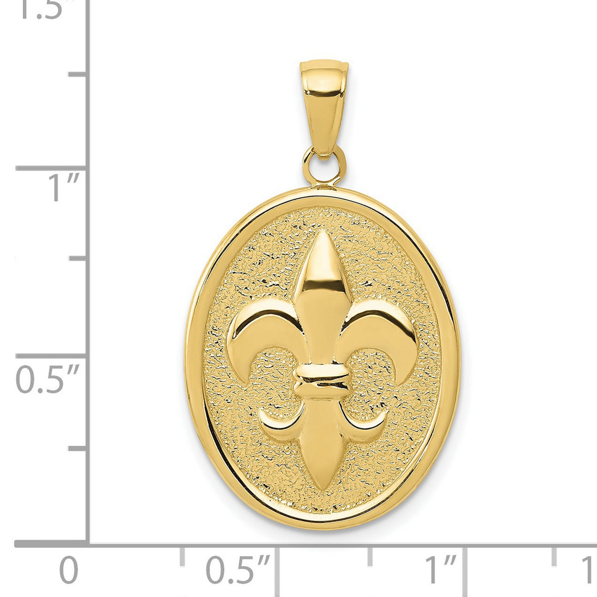 10k Yellow Gold Oval Pendant with Raised Fleur-de-Lis Emblem, French Heritage Design