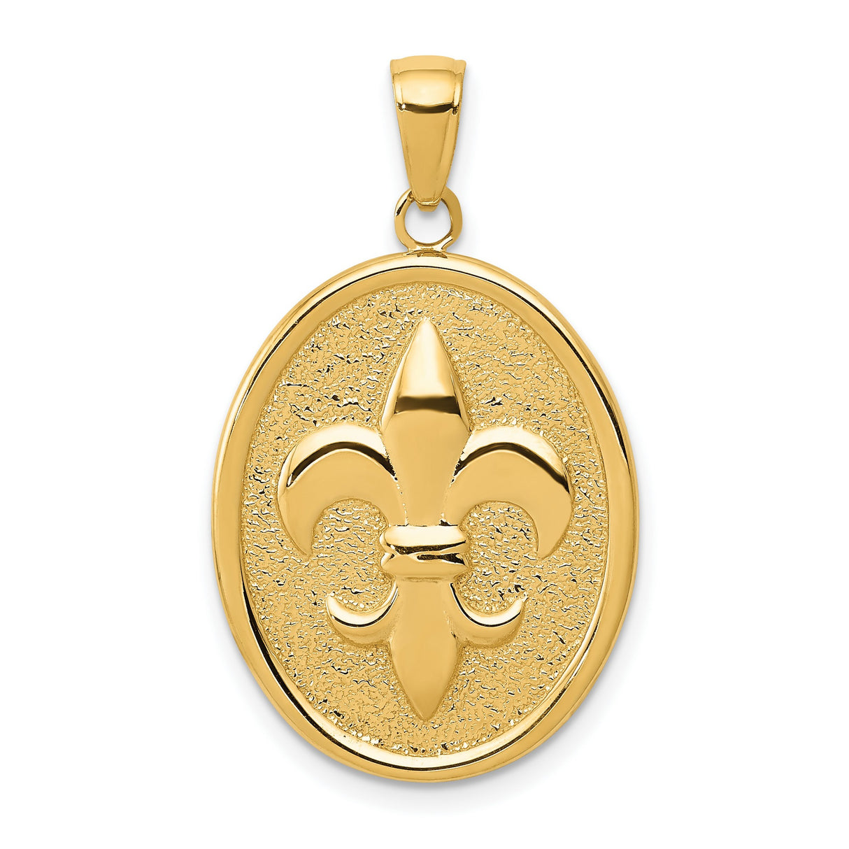 10k Yellow Gold Oval Pendant with Raised Fleur-de-Lis Emblem, French Heritage Design