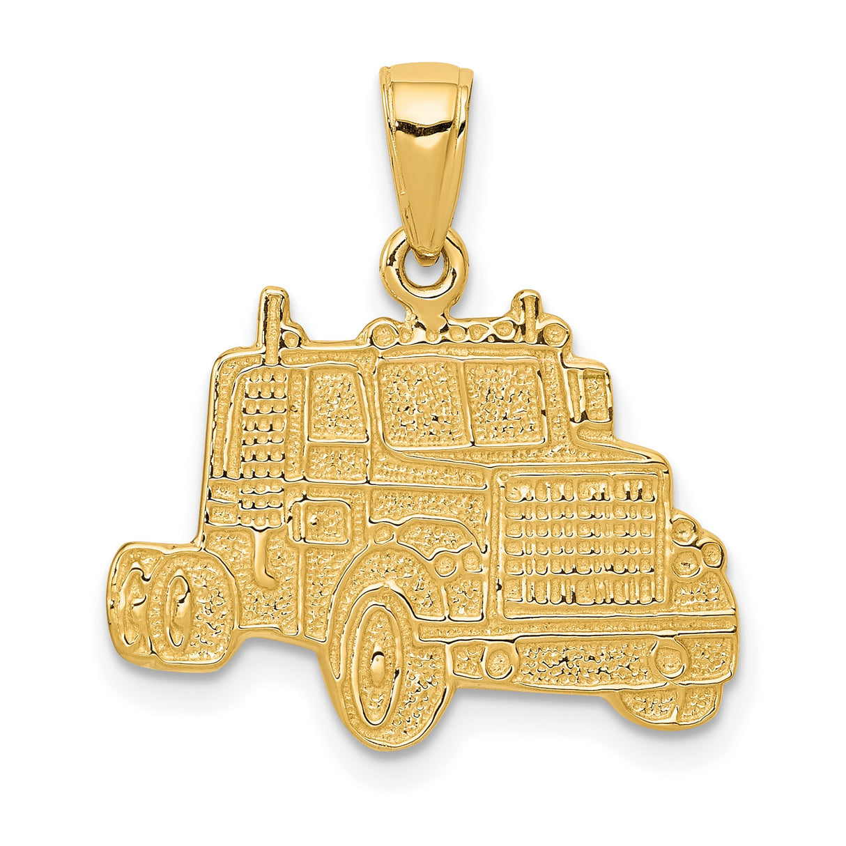 10k Yellow Gold Semi Truck Pendant with Cab Design, Trucker Theme Jewelry for Men