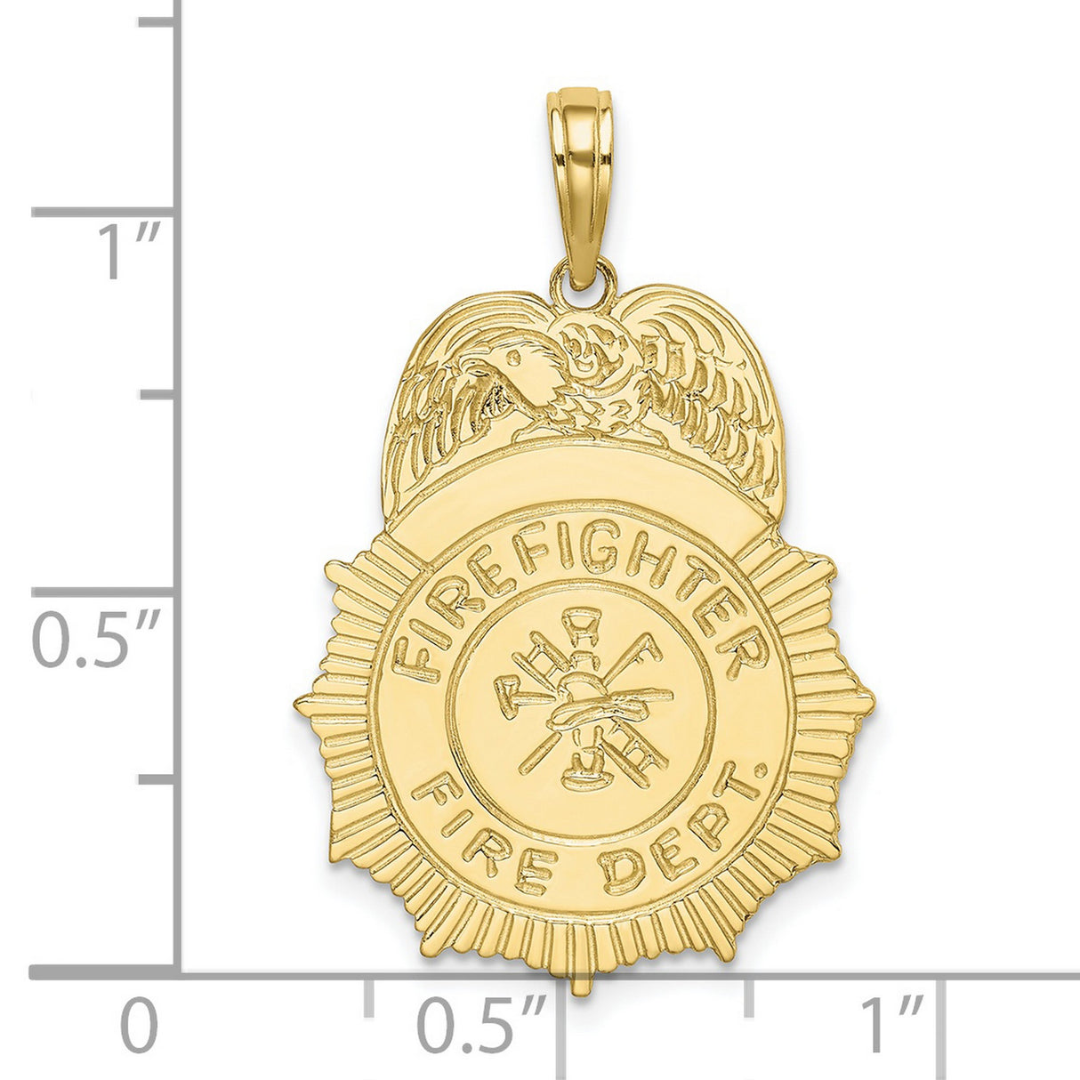 10k Yellow Gold Firefighter Badge Pendant with Eagle, Axes, Ladder, and Helmet