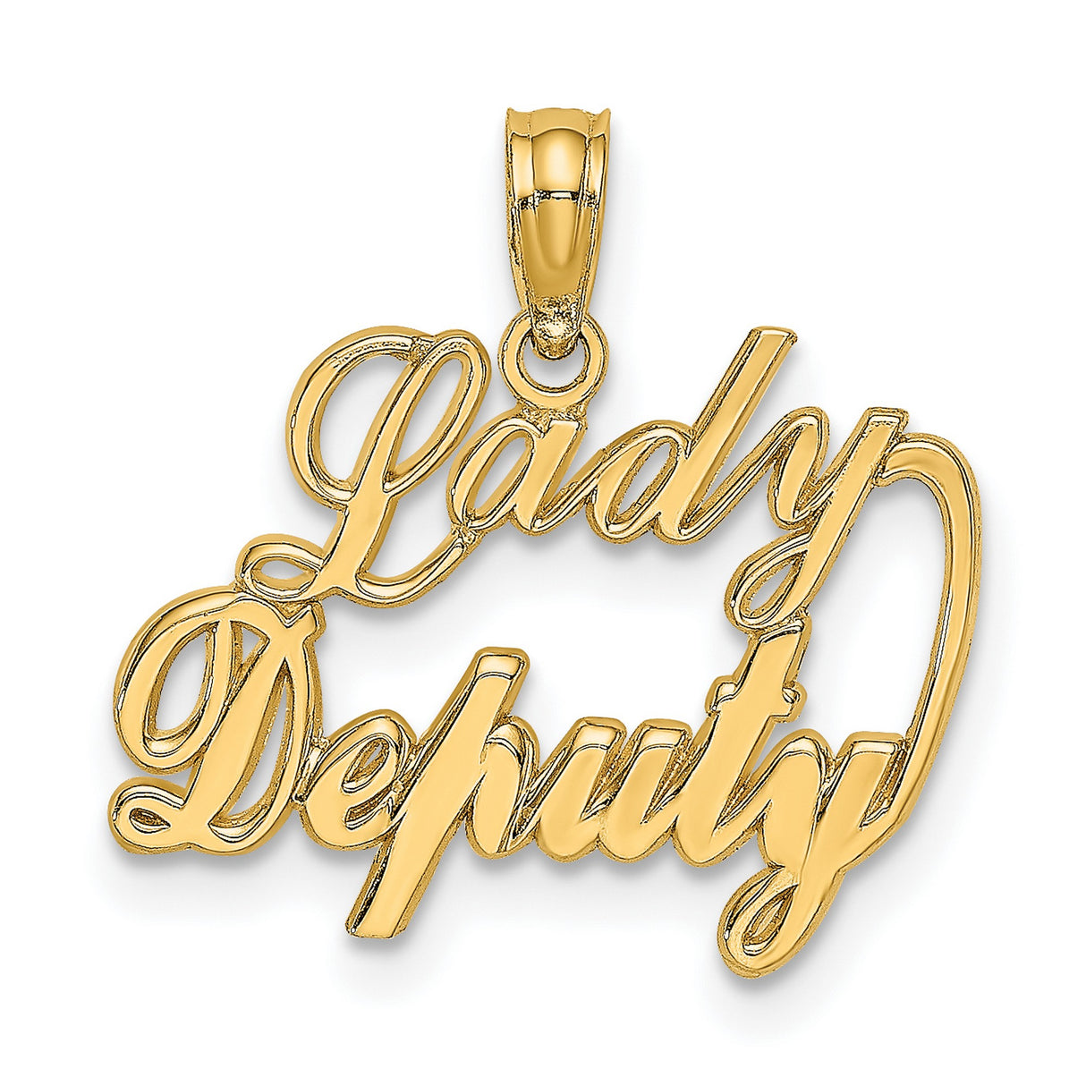 10k Yellow Gold Lady Deputy Pendant, Cursive Lettering, Western Cowgirl Nameplate Style for Women