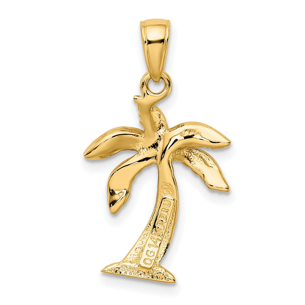 10k Yellow Gold Palm Tree Pendant with Textured Trunk and Leaf Detail, Tropical Style Jewelry