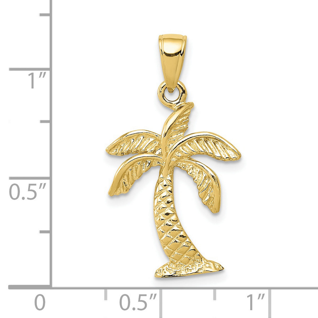10k Yellow Gold Palm Tree Pendant with Textured Trunk and Leaf Detail, Tropical Style Jewelry