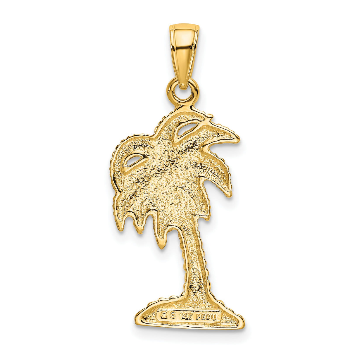 10k Yellow Gold Palm Tree Pendant, Textured Tropical Beach Charm, Travel Theme for Women or Unisex