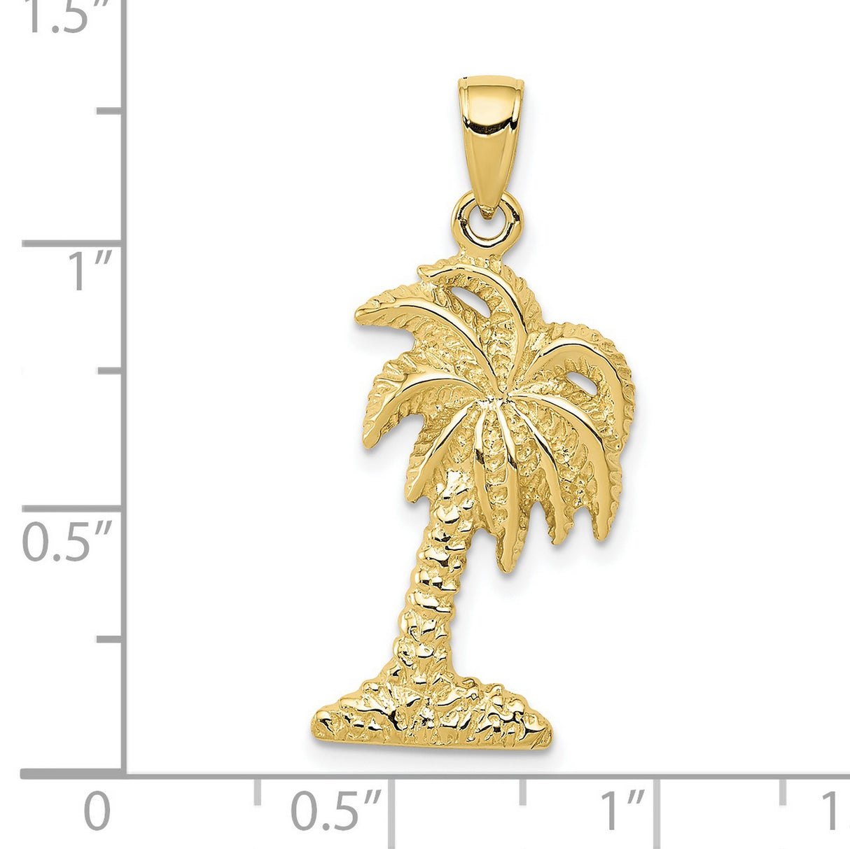 10k Yellow Gold Palm Tree Pendant, Textured Tropical Beach Charm, Travel Theme for Women or Unisex