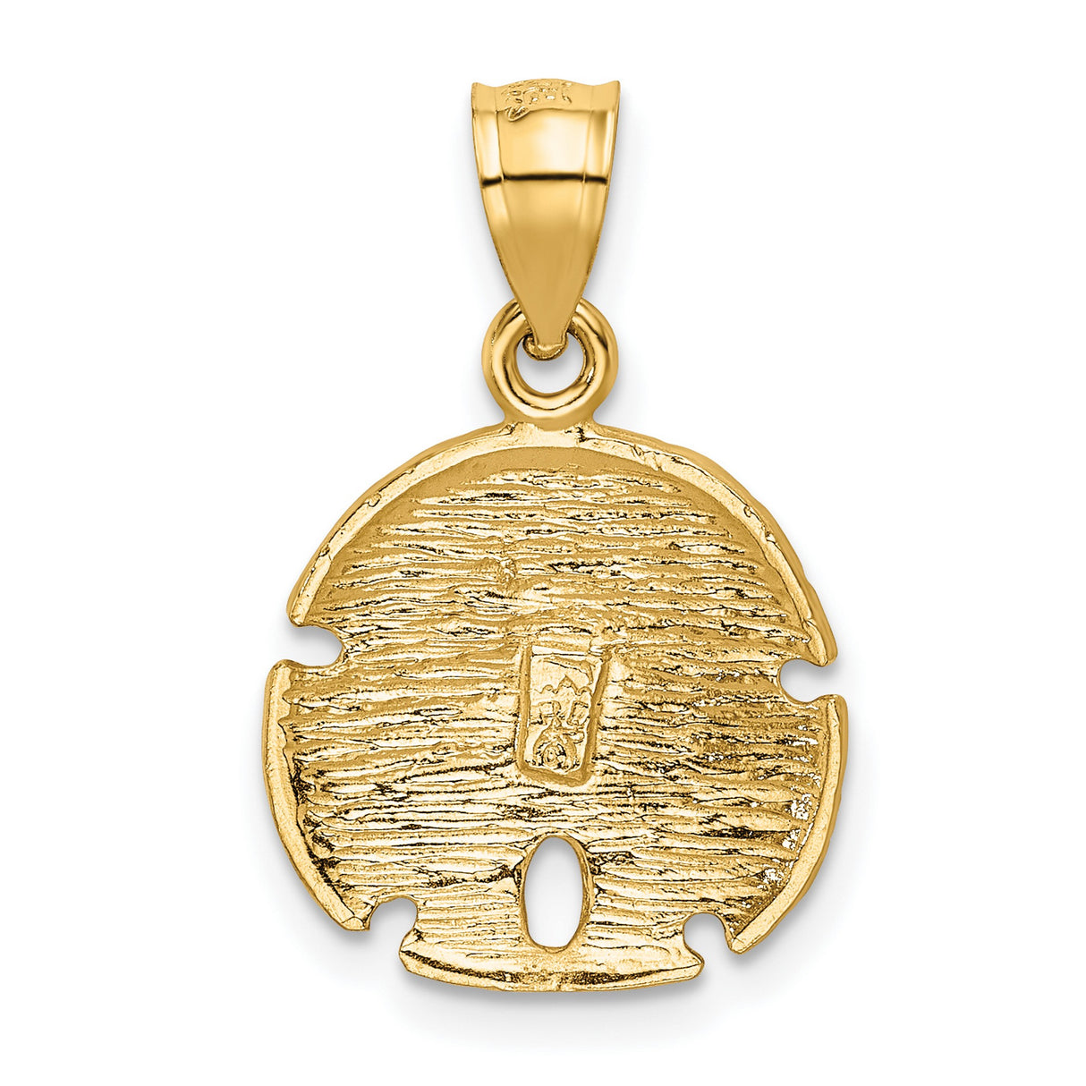 10k Yellow Gold Sand Dollar Pendant with Cutout Star, Textured Beach Nautical Style