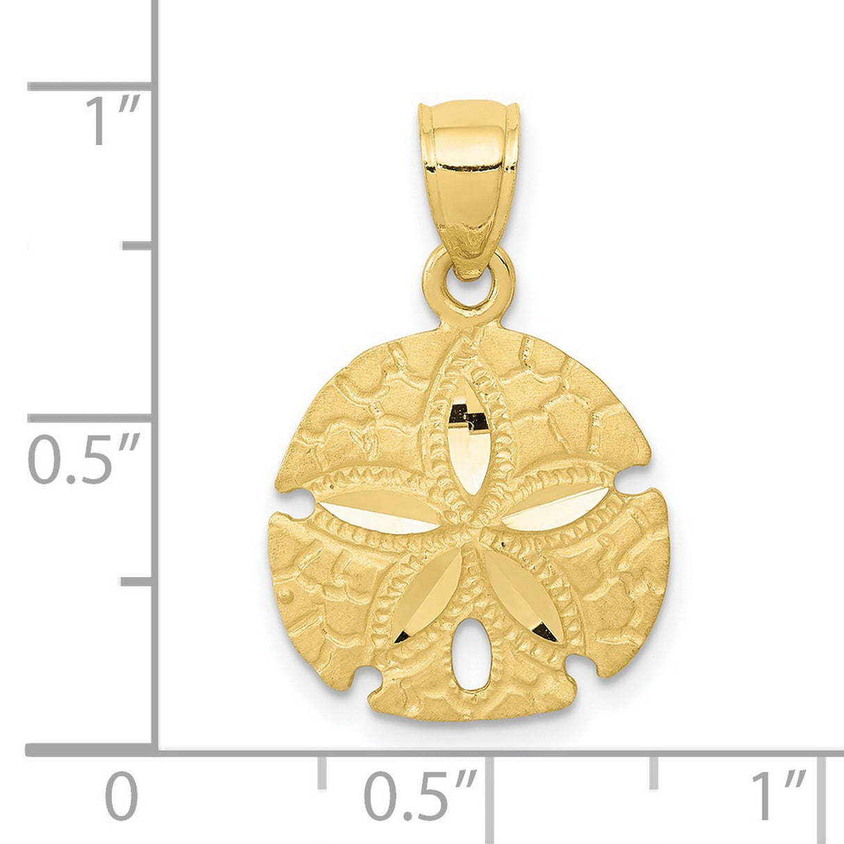 10k Yellow Gold Sand Dollar Pendant with Cutout Star, Textured Beach Nautical Style