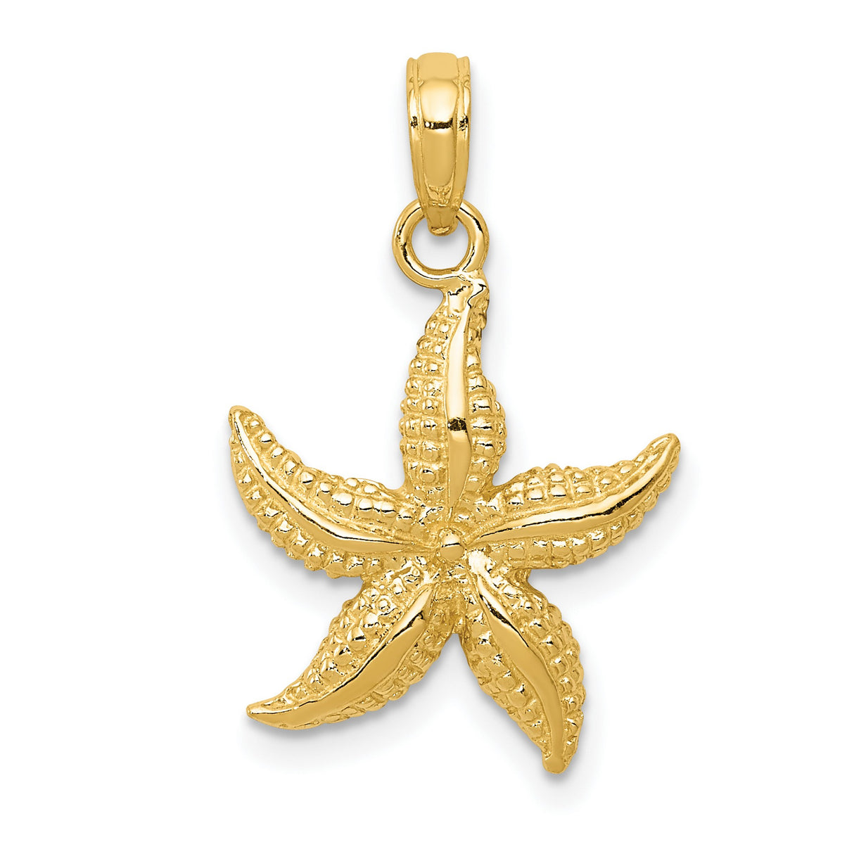 10k Yellow Gold Starfish Pendant, Textured Nautical Design, Beach-Inspired Sea Life Charm