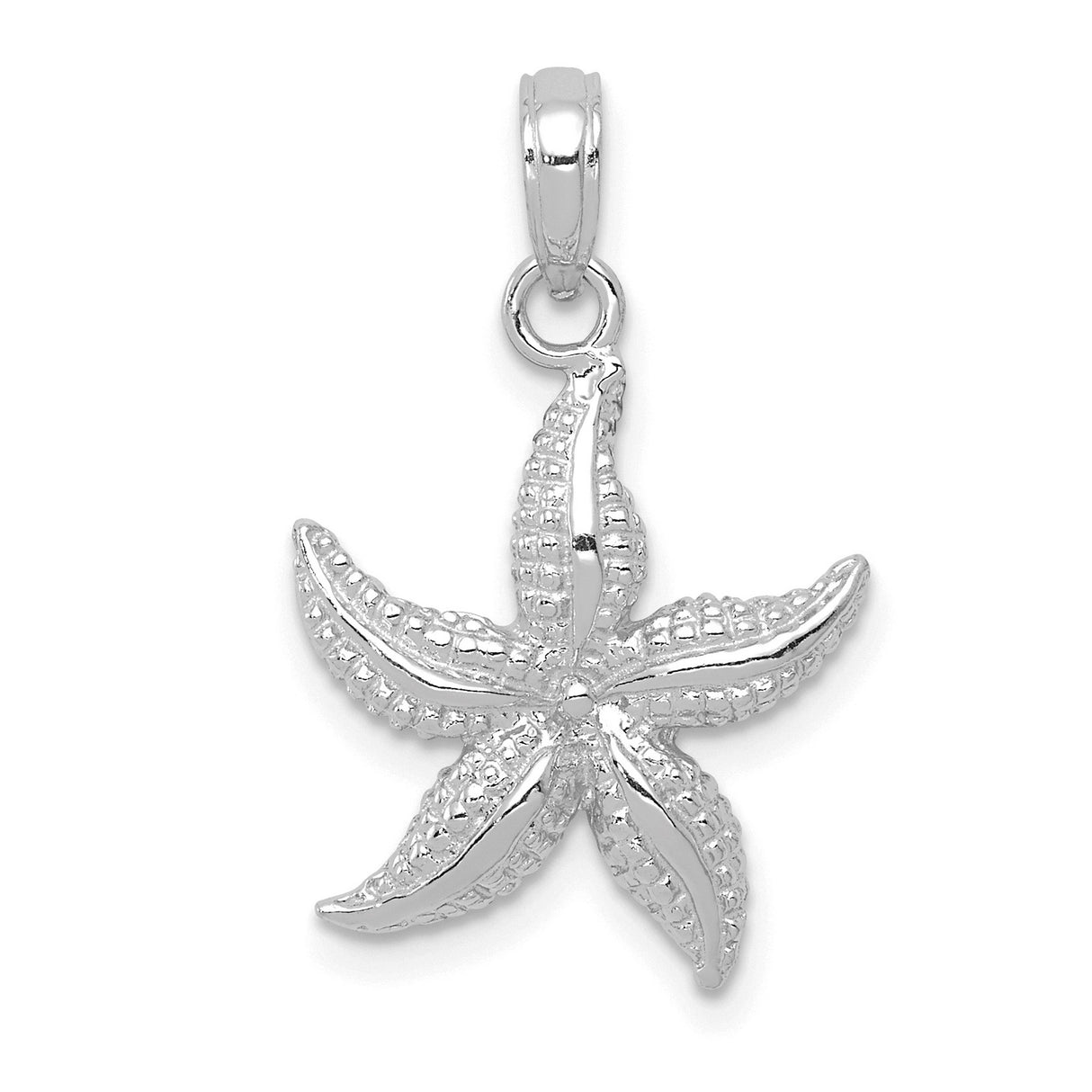 10k White Gold Starfish Pendant, Textured Nautical Marine Life Design