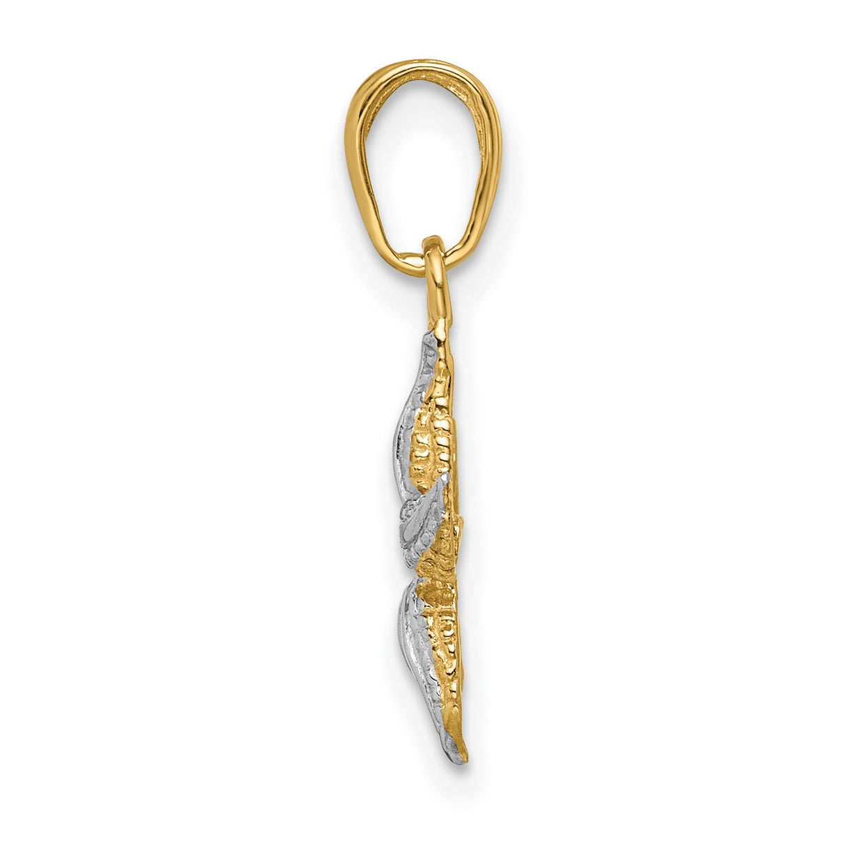 10k Multi-Tone Gold Starfish Pendant with Rhodium Finish, Nautical Ocean Theme for Women