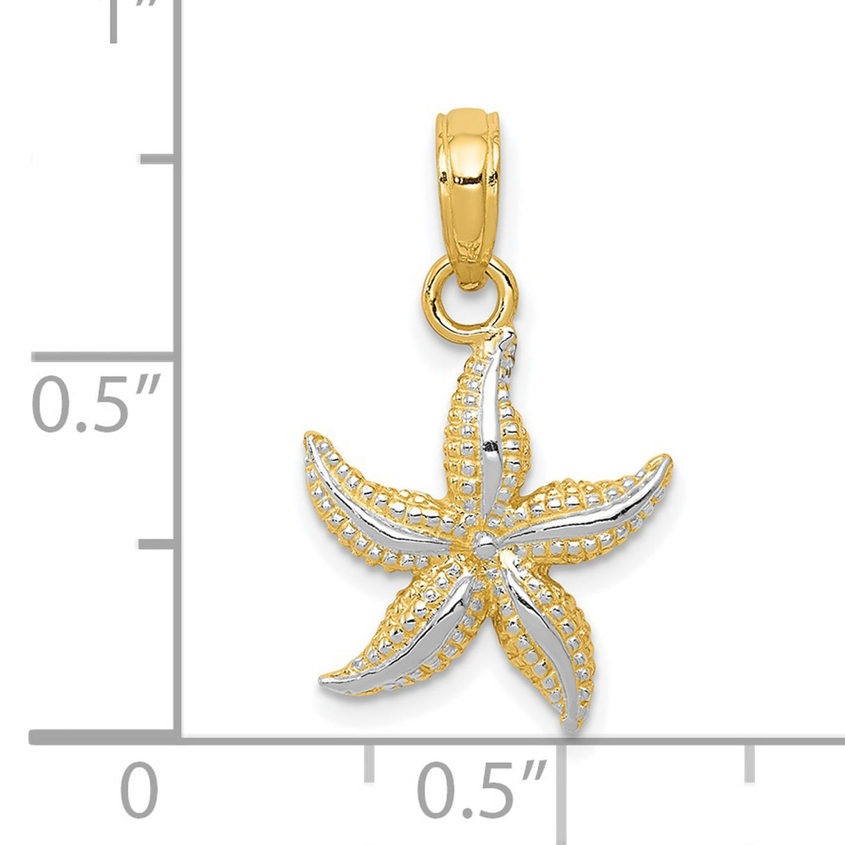 10k Multi-Tone Gold Starfish Pendant with Rhodium Finish, Nautical Ocean Theme for Women