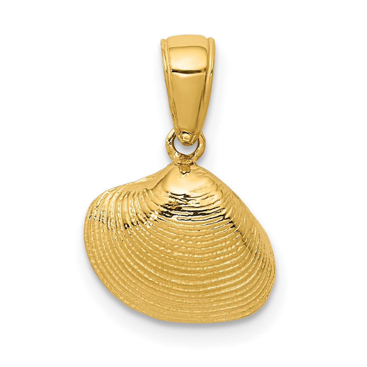 10k Yellow Gold Seashell Pendant, Clam Shell Ocean Jewelry, Nautical Beach Charm for Women