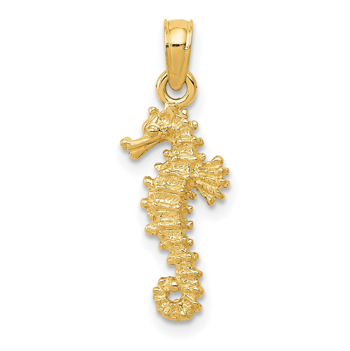 10k Yellow Gold Seahorse Pendant with Textured Nautical Design for Women or Unisex Wear