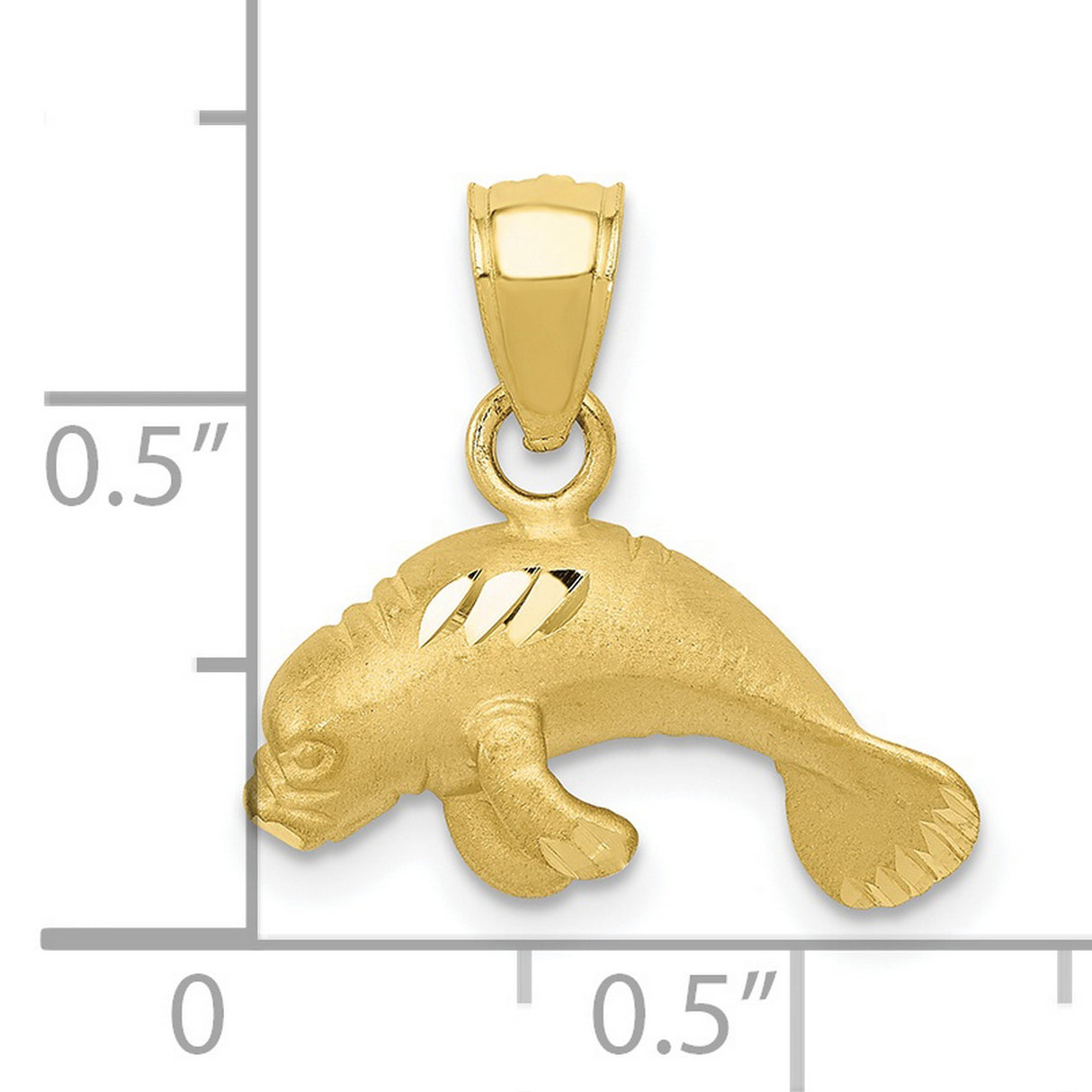 10k Yellow Gold Manatee Pendant, Polished and Textured Marine Animal Charm for Women or Unisex Wear