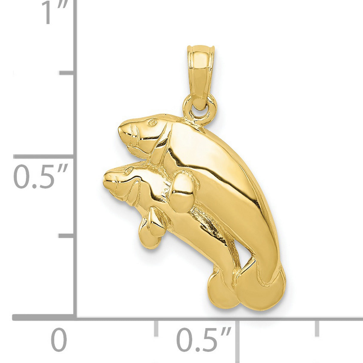 Swimming Manatees Charm Pendant in Real 10k Yellow Gold