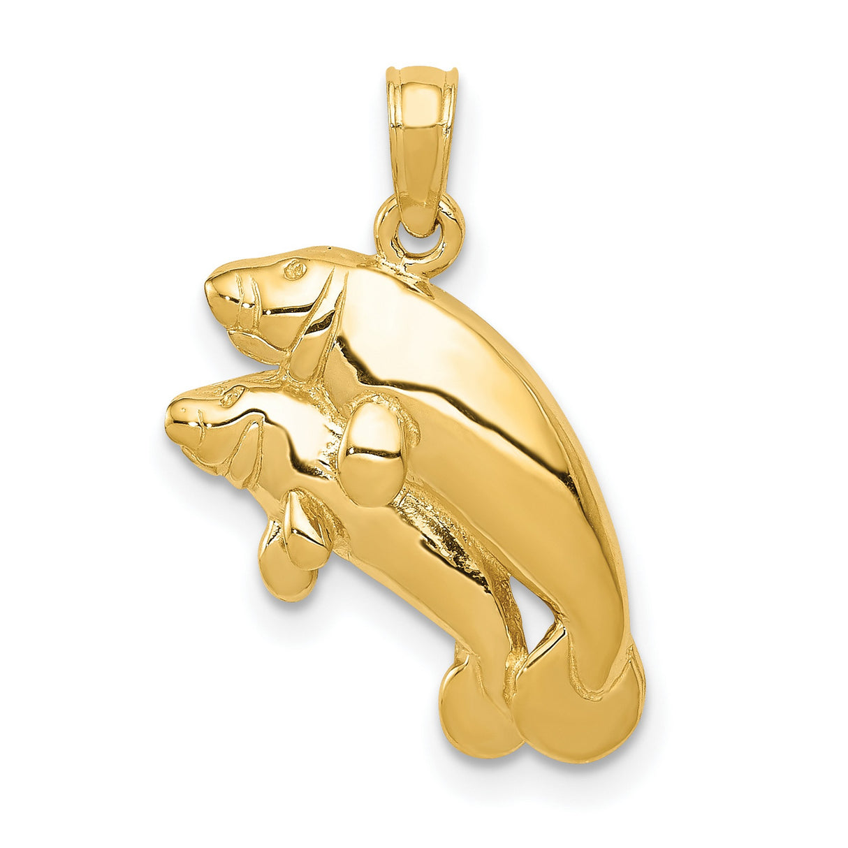 Swimming Manatees Charm Pendant in Real 10k Yellow Gold