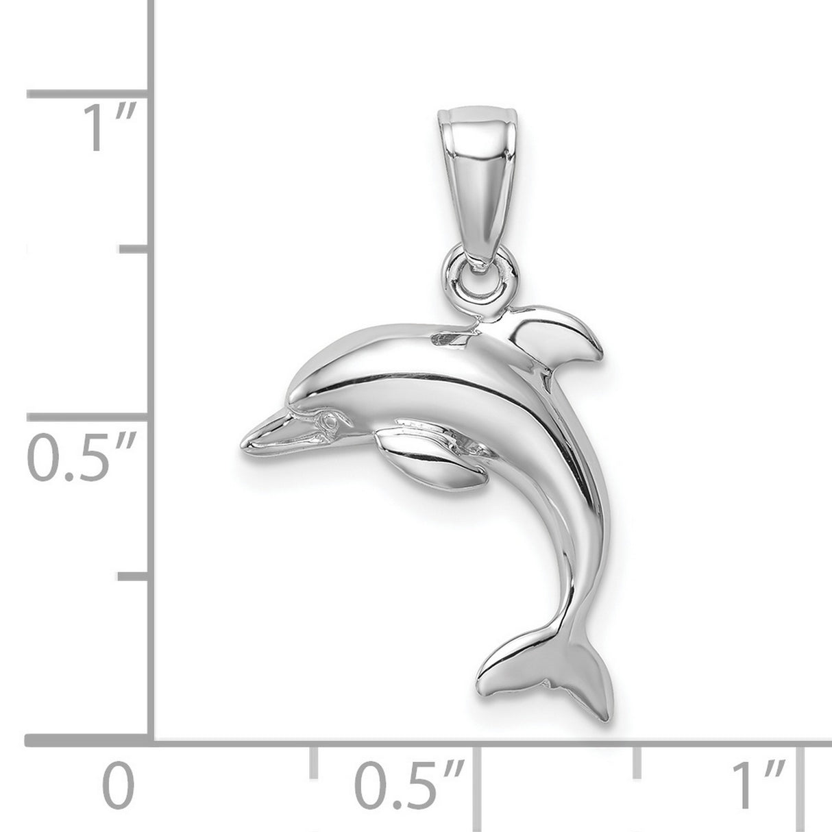 10k White Gold Dolphin Pendant, Polished Jumping Dolphin Charm, Ocean Inspired Jewelry