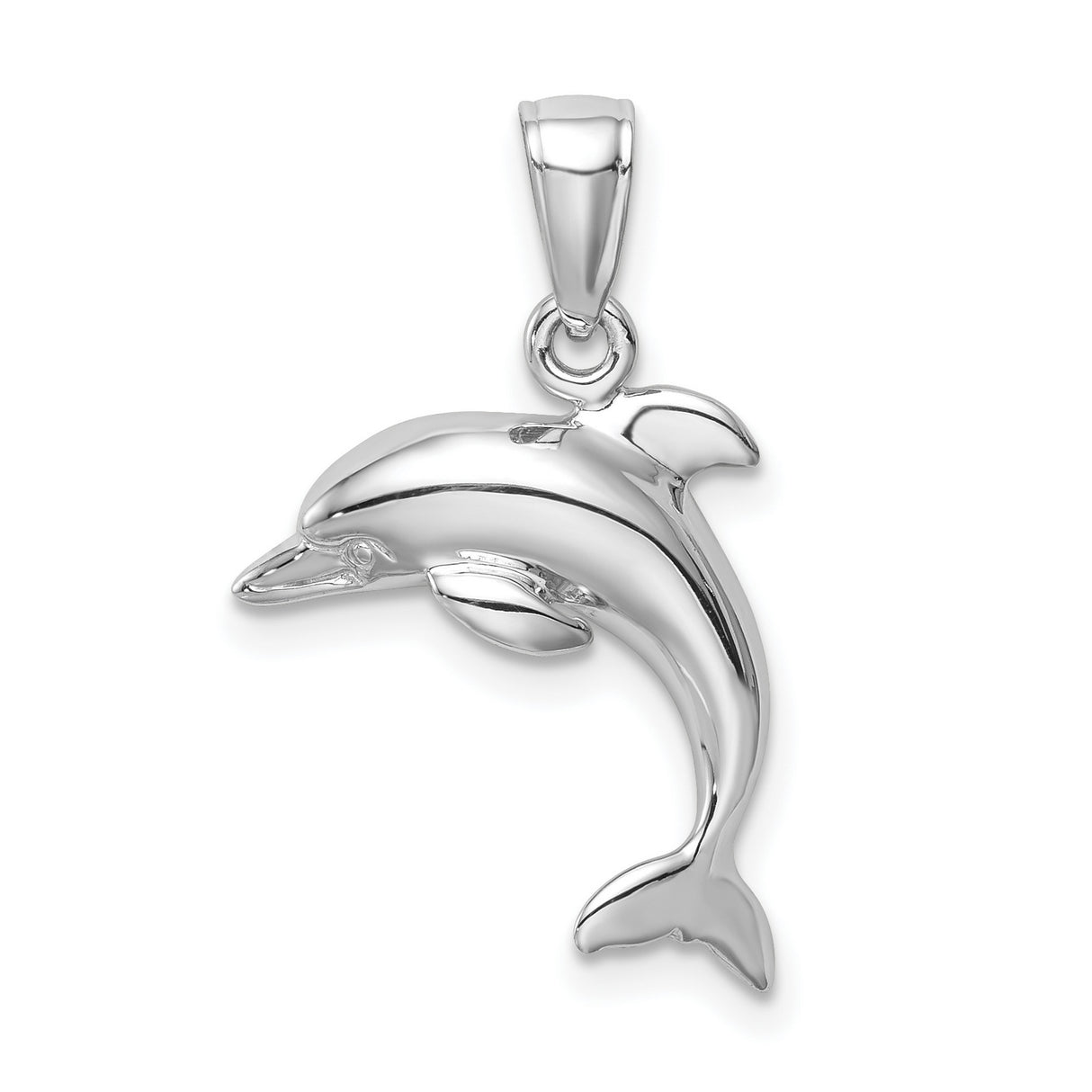 10k White Gold Dolphin Pendant, Polished Jumping Dolphin Charm, Ocean Inspired Jewelry