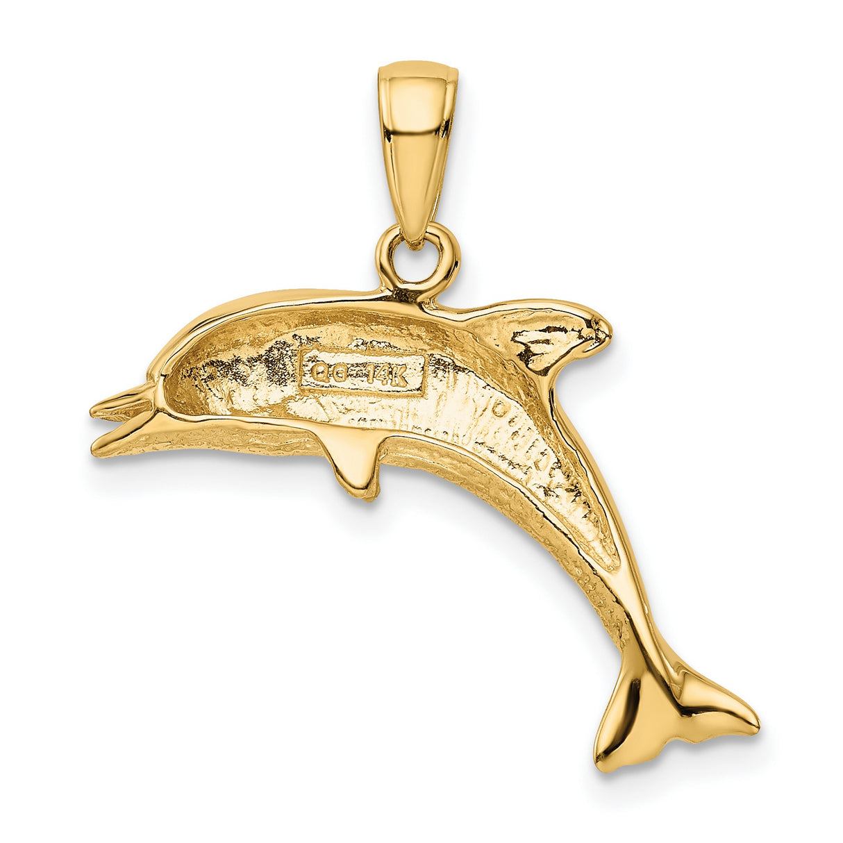 10k Yellow Gold Dolphin Pendant, Polished Jumping Design, Nautical Ocean Theme for Women or Unisex