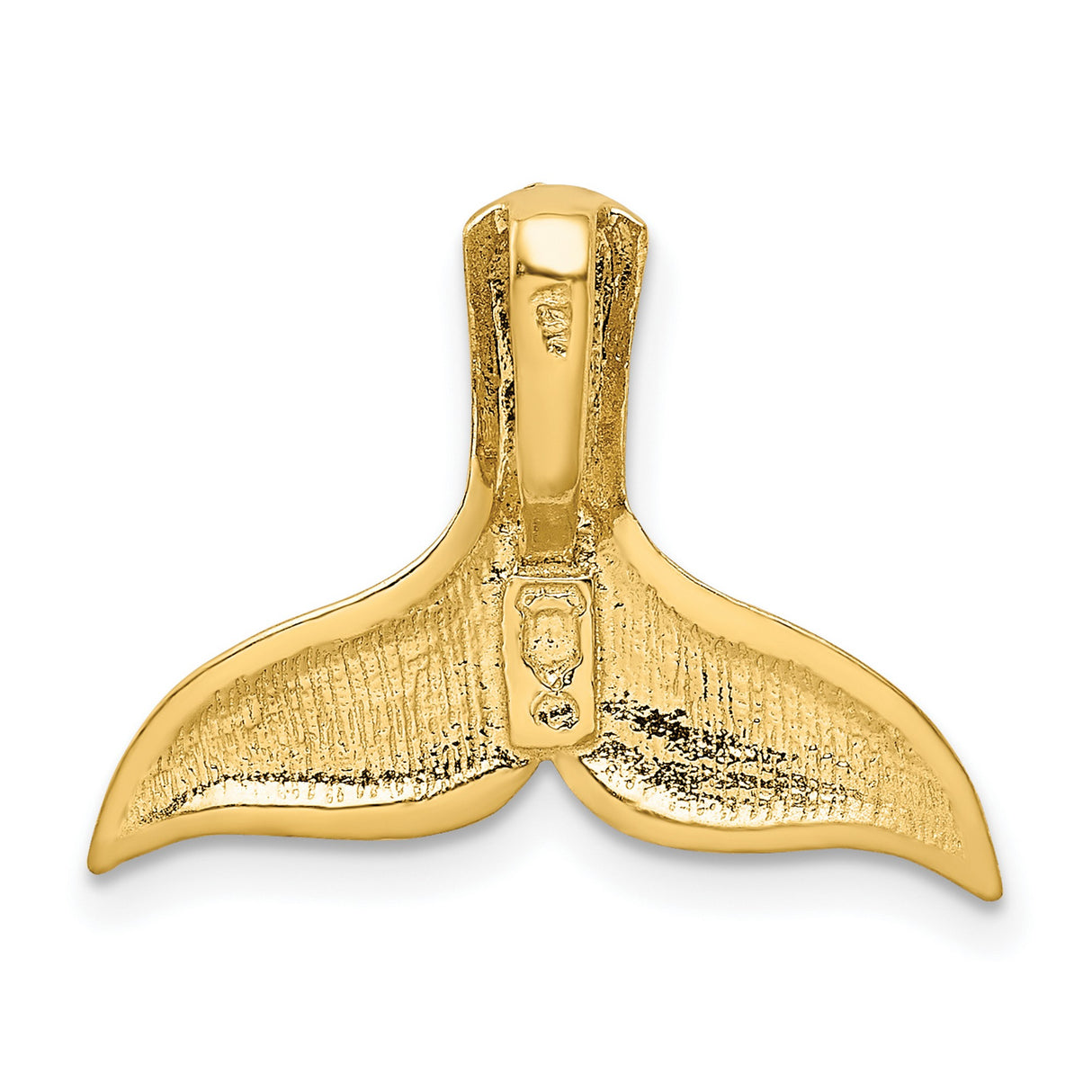 10k Yellow Gold Whale Tail Pendant with Polished Textured Finish, Nautical Ocean Jewelry
