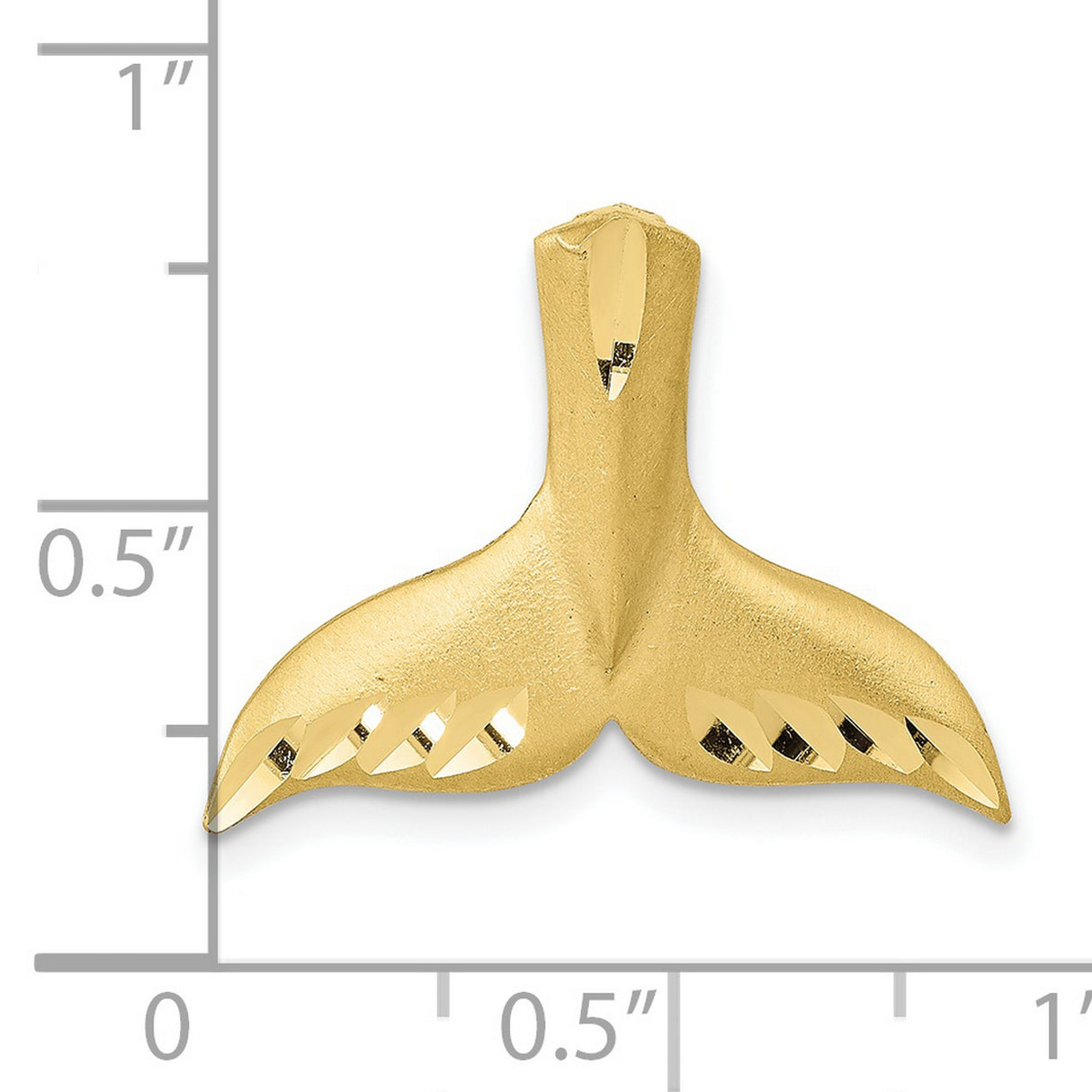 10k Yellow Gold Whale Tail Pendant with Polished Textured Finish, Nautical Ocean Jewelry