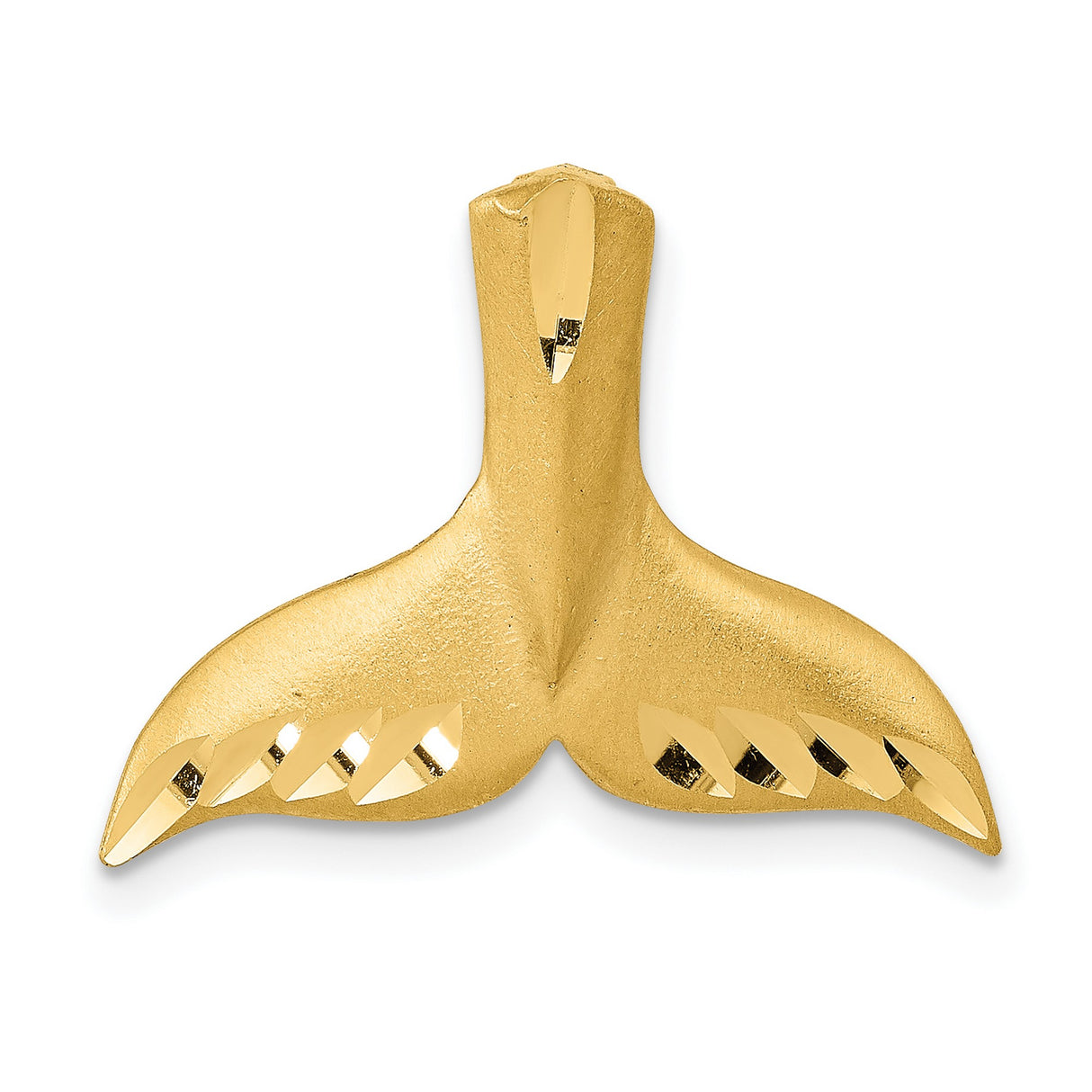 10k Yellow Gold Whale Tail Pendant with Polished Textured Finish, Nautical Ocean Jewelry