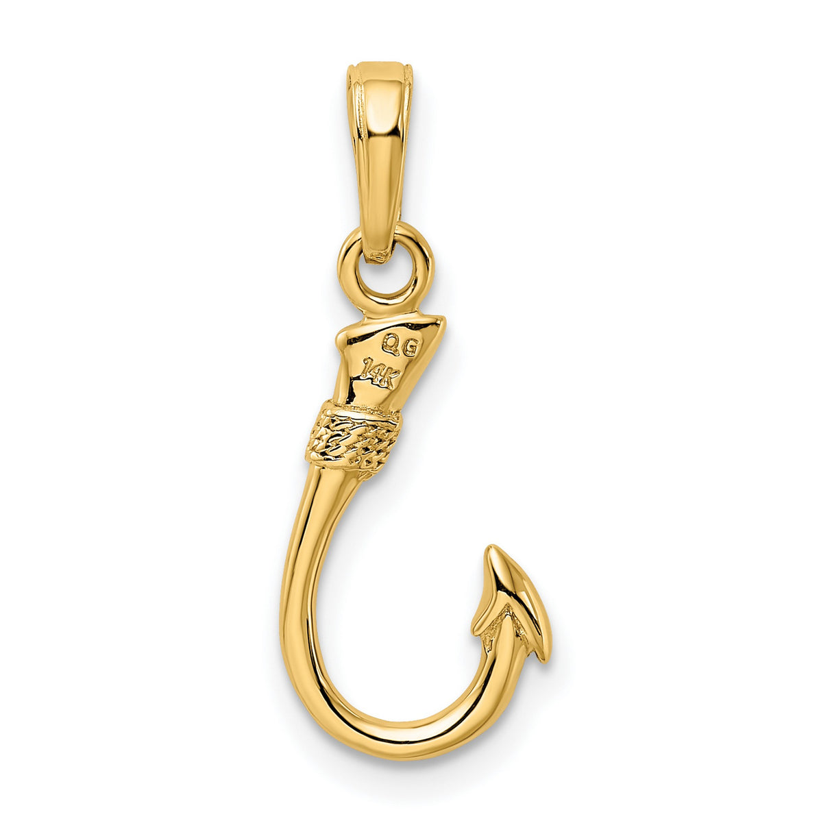 3-D Fish Hook Charm Pendant in Real 10k Yellow Gold