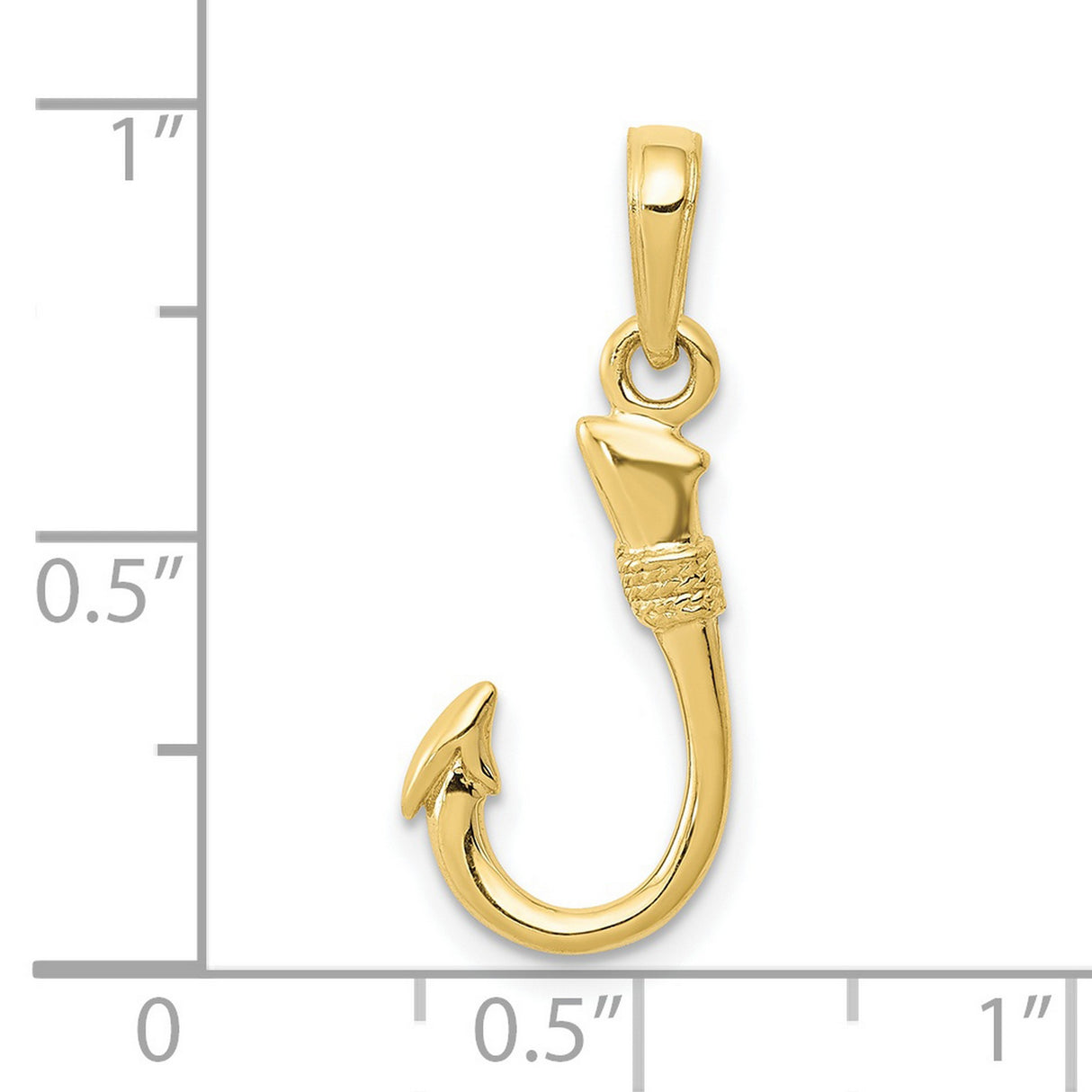 3-D Fish Hook Charm Pendant in Real 10k Yellow Gold