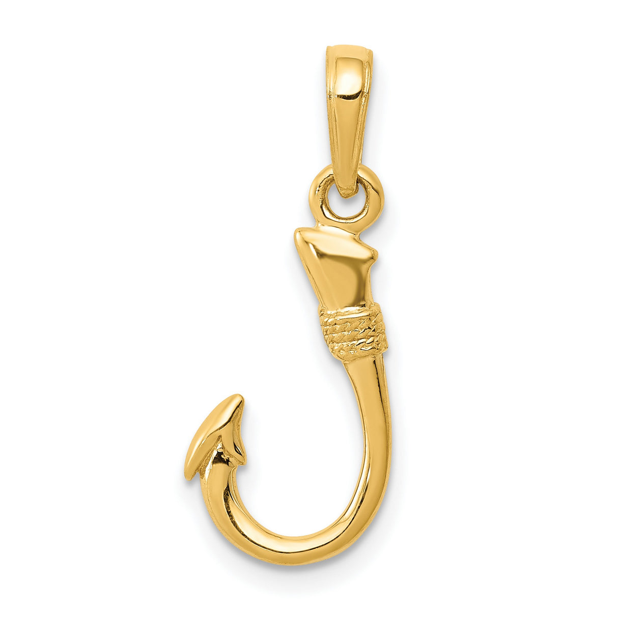 3-D Fish Hook Charm Pendant in Real 10k Yellow Gold
