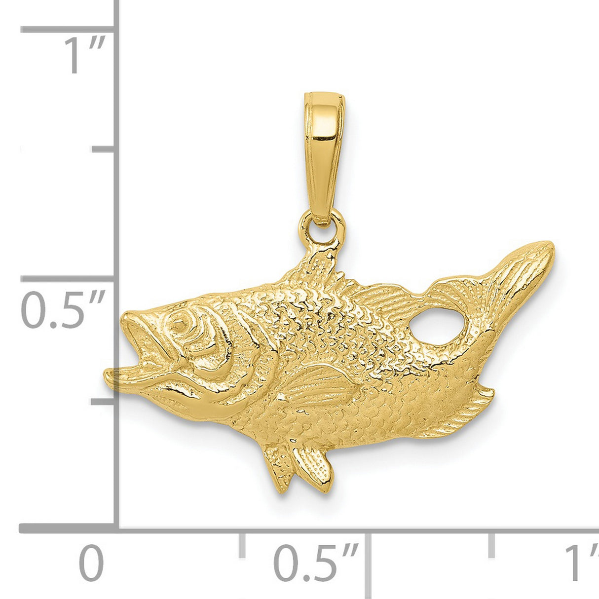 10k Yellow Gold Largemouth Bass Pendant, Detailed Fishing Charm for Men or Unisex Wear