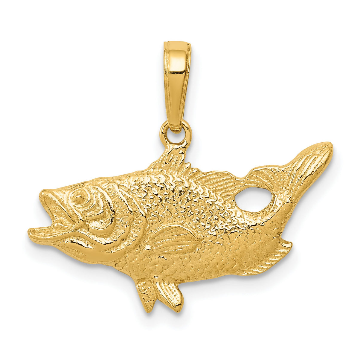 10k Yellow Gold Largemouth Bass Pendant, Detailed Fishing Charm for Men or Unisex Wear