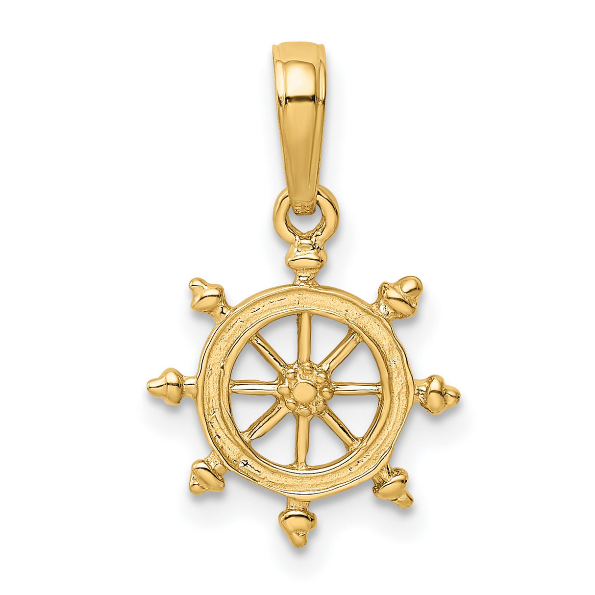 10k Yellow Gold Ship Helm Pendant, Nautical Maritime Charm for Men and Women
