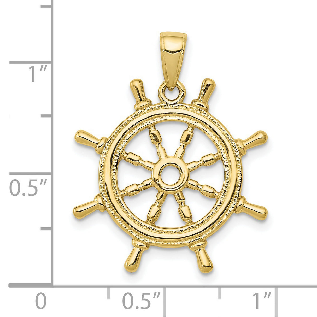 10k Yellow Gold Ship Wheel Pendant, Nautical Helm Charm for Men or Unisex
