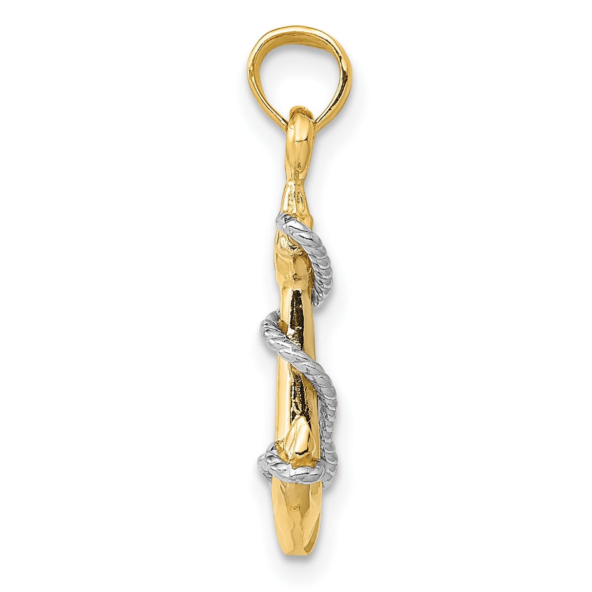 10k Two-Tone Gold Anchor Pendant with Rope Detail, Nautical and Christian Symbol