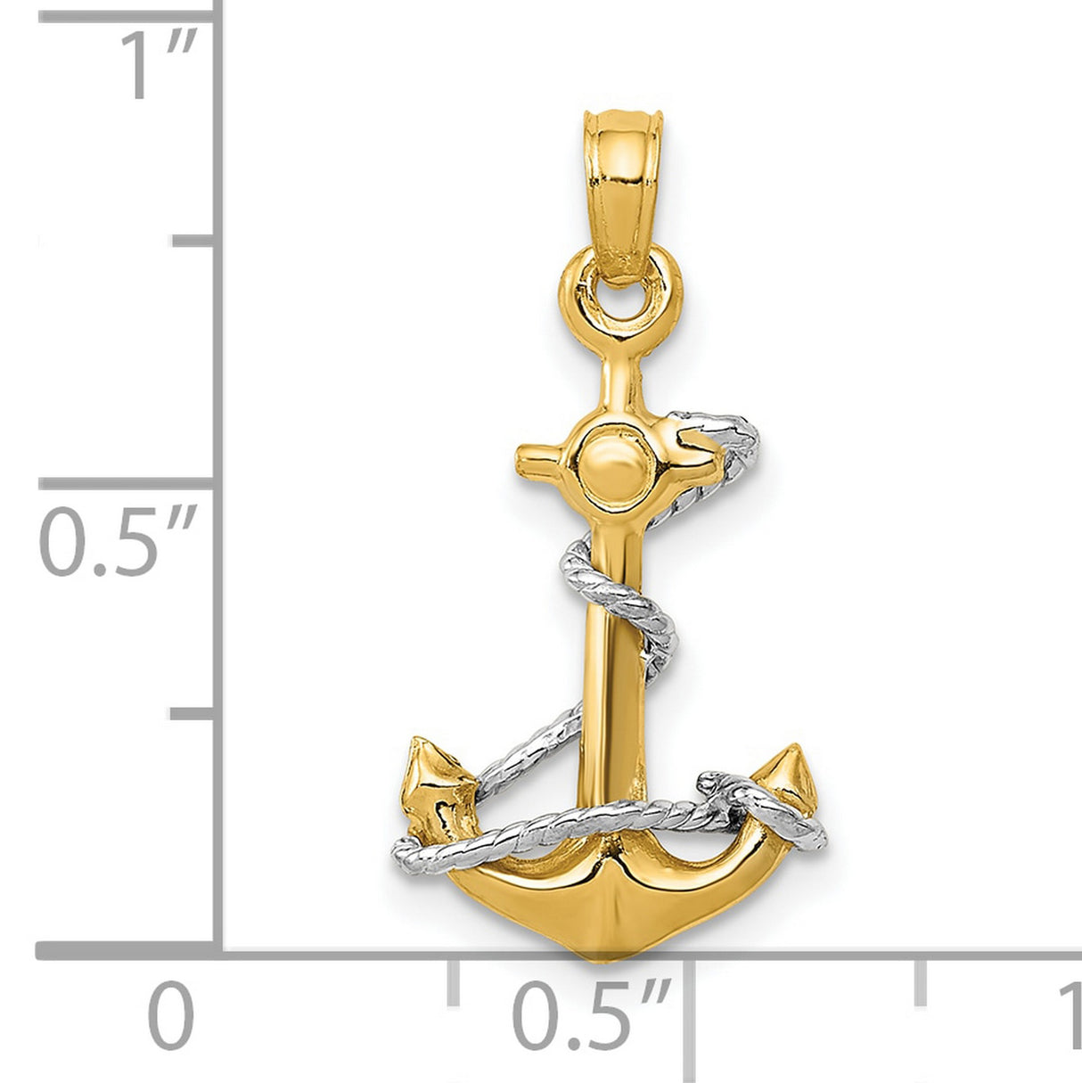 10k Two-Tone Gold Anchor Pendant with Rope Detail, Nautical and Christian Symbol