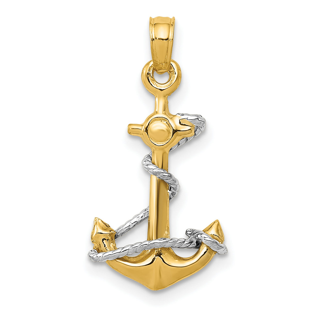 10k Two-Tone Gold Anchor Pendant with Rope Detail, Nautical and Christian Symbol