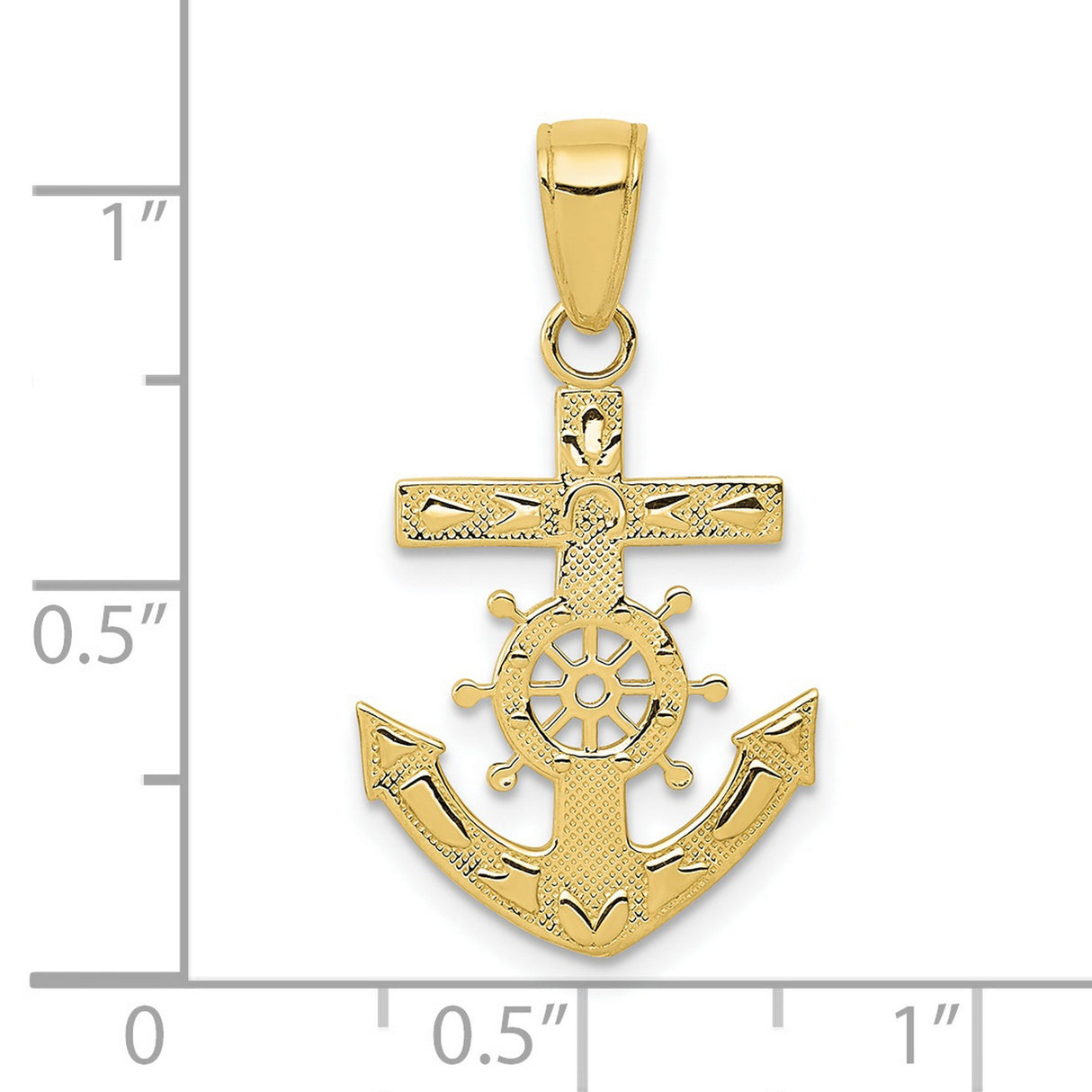 10k Yellow Gold Anchor and Ship Wheel Pendant, Nautical Maritime Symbol for Men or Unisex
