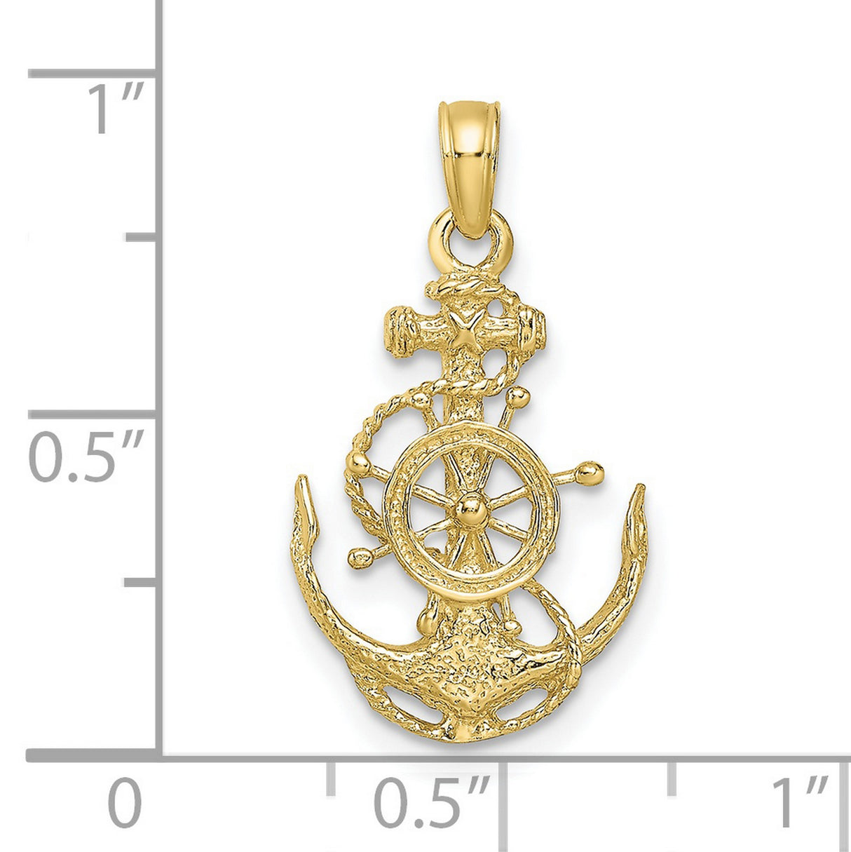 10k Yellow Gold Anchor Pendant with Ship Wheel, Cross, and Rope Design for Men