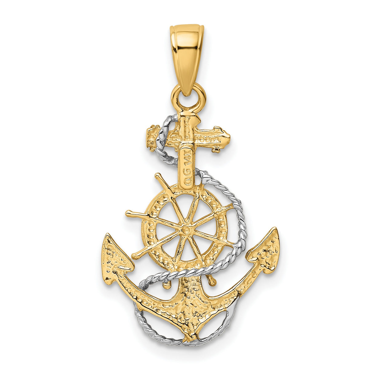 10k Multi-Tone Gold Nautical Pendant with Anchor, Ship Wheel, and Rope Motif for Men
