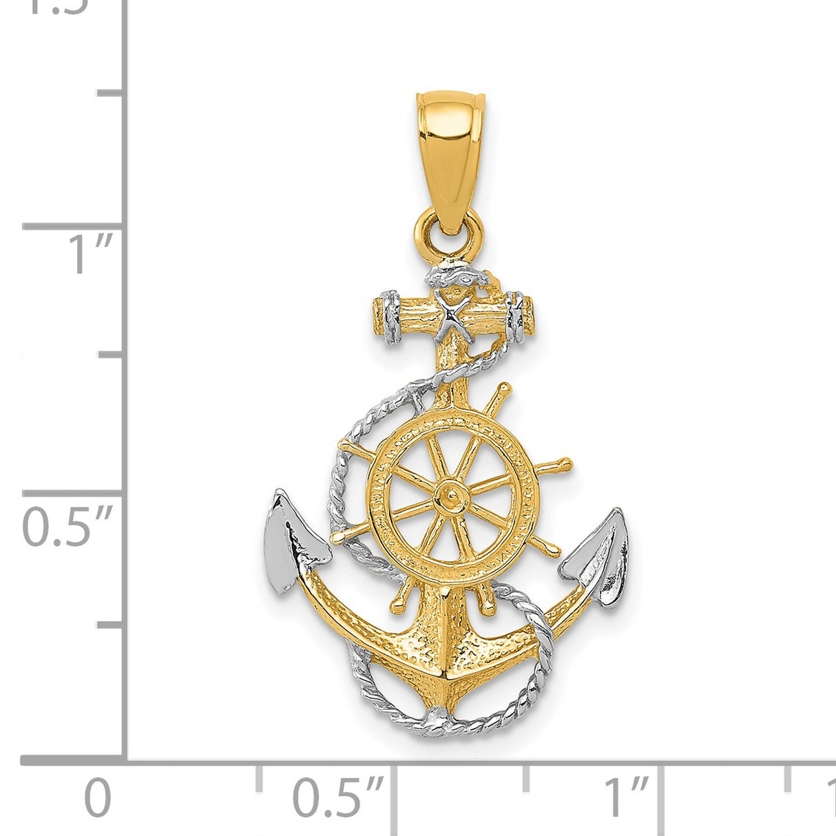 10k Multi-Tone Gold Nautical Pendant with Anchor, Ship Wheel, and Rope Motif for Men